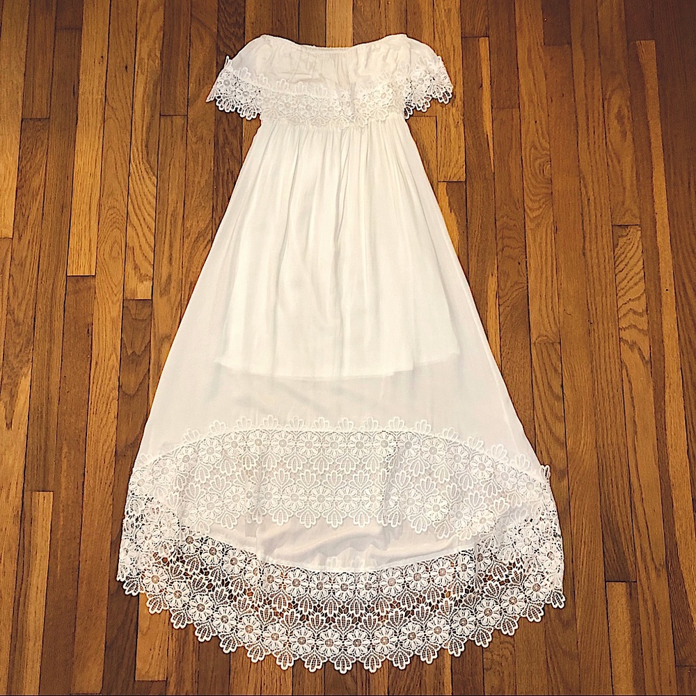 White Bohemian Style High Low Dress